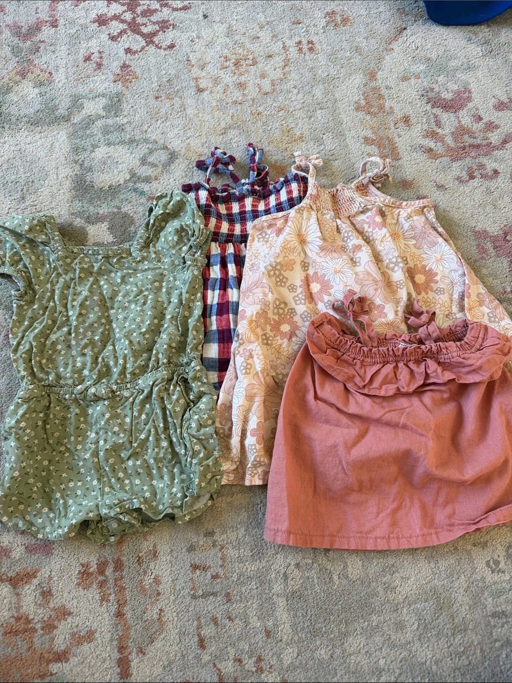 Girls' Green Floral Ruffle Romper & Mix n' Match Tops - Set of 4